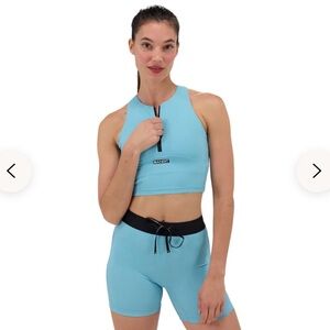 Bandit Gridlock Zip Crop Tank NWT Size S in Vintage Blue